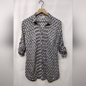 Sanna Geometrical Print Button Shirt Womens S Blue Bobo Retro Artsy Y2K 90s